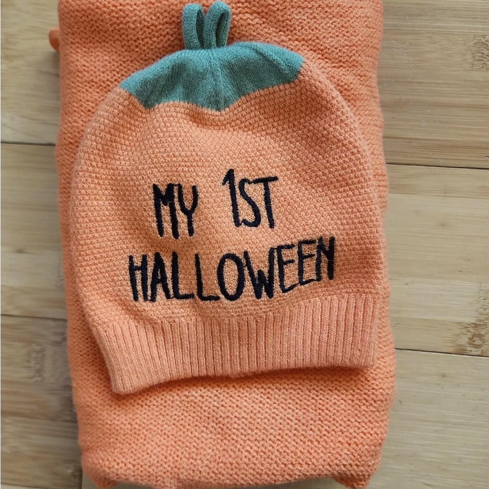 2 Piece My 1st Halloween Photo Op Knit Hat & Wrap Set Newborn October Baby